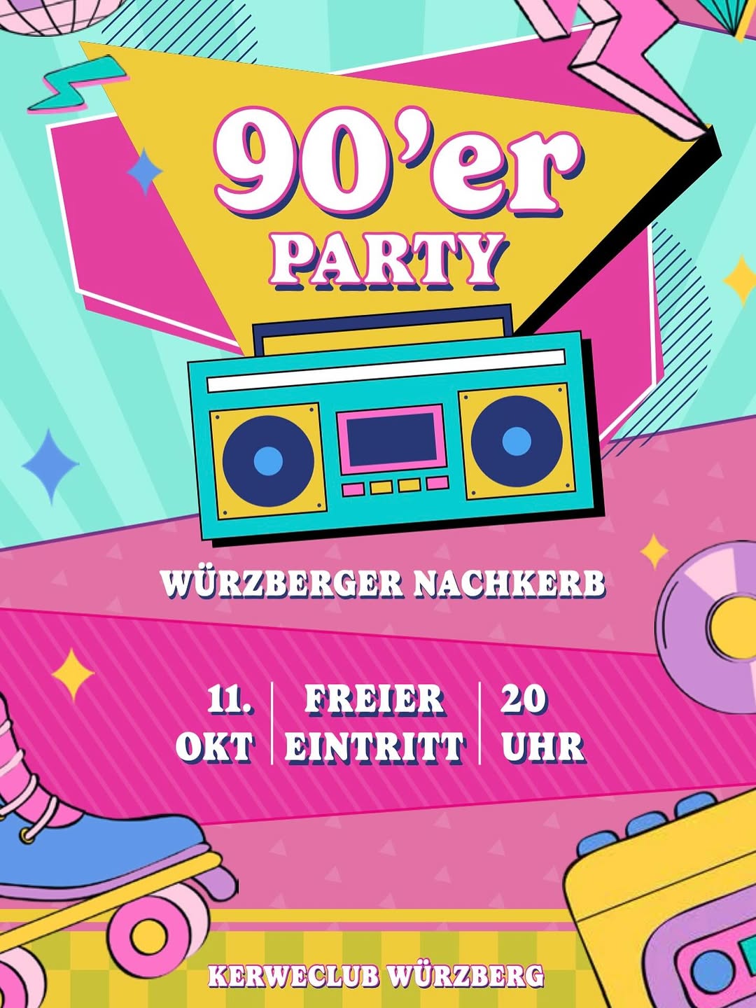 Nachkerb! Am Samstag 11. Oktober - @kerweclub_wuerzberg
Nach der Kerb ist vor der Nachkerb und wir können’s kaum erwarten!
Am 11. Oktober 2025 ist es endlich wieder so weit. Dieses Jahr entführen wir euch auf eine kleine Zeitreise: Back to the 90s!
Also: Sagt’s weiter, schnappt eure Freunde und kommt vorbei. Wir freuen uns auf eine legendäre Nachkerb mit euch! FREIER EINTRITT!