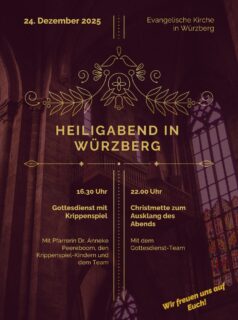 *Gottesdienst mit Krippenspiel an Heiligabend in Würzberg*
🎄 Heiligabend in Würzberg 🎄
Am 24. Dezember lädt die Evangelische Kirchengemeinde Würzberg herzlich zu den Gottesdiensten an Heiligabend ein.
* Um 16.30 Uhr findet ein Gottesdienst mit Krippenspiel statt.
* Um 22.00 Uhr feiern wir die Christmette zum Ausklang des Abends.