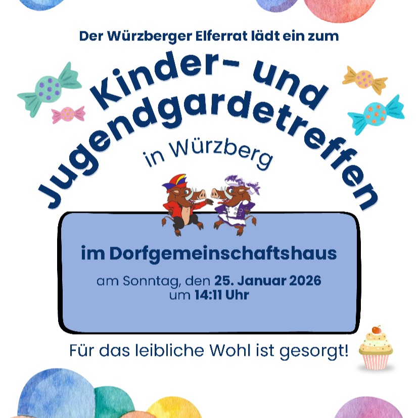 Der Würzberger Elferrat lädt auch 2026 zum Kinder- und Jugendgardetreffen am Sonntag 25.01.2026 ins Würzberger Dorfgemeinschaftshaus ein.
Beginn ist um 14:11 Uhr.
#Würzberg #Michelstadt #Garde #Fastnacht #Helau