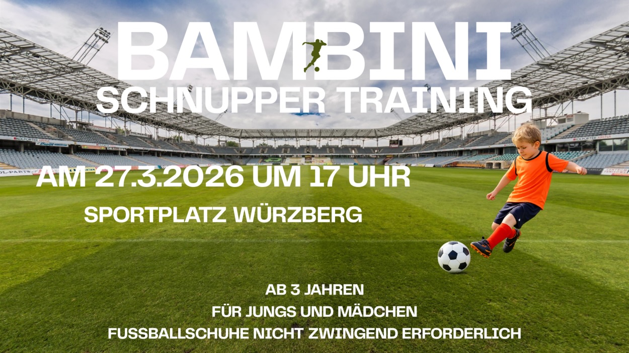 ⚽️ Bambini-Schnuppertraining beim VfR Würzberg ⚽️

Kommt vorbei und schnuppert Fußballluft!
Am 27.03.2026 um 17:00 Uhr auf dem Würzberger Sportplatz.

👧🧒 Für Mädchen und Jungs ab 3 Jahren
👟 Fußballschuhe sind nicht zwingend erforderlich

Einfach vorbeikommen, mitmachen und Spaß haben!
Wir freuen uns auf euch ⚽️🙌

@vfrwuerzberg #würzberg #michelstadt #fussballverrückt