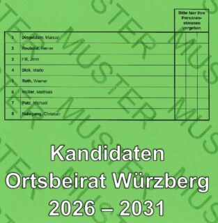 Ortsbeiratswahl 2026
Der Flyer ist bereits auf der Homepage zu finden und wird in den kommenden Tagen in alle Würzberger Haushalte verteilt.
Die freie „Liste für Würzberg“ wurde wieder aufgestellt und tritt mit acht Kandidaten zur Wahl des Würzberger Ortsbeirats für die nächsten fünf Jahre an.
Zu vergeben sind fünf Sitze im Ortsbeirat.
Die Bewerber kandidieren partei- und fraktionsunabhängig, um sich engagiert für die Belange unseres Ortsteils einzusetzen.
Der Flyer wird in den kommenden Tagen in alle Würzberger Haushalte verteilt.
#Würzberg #Michelstadt #Kommunalwahl #Ortsbeirat #Ehrenamt